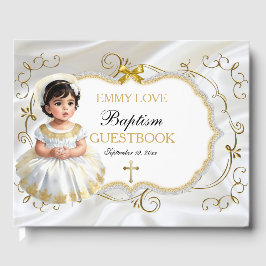 Baby Girl Taufe Christening White & Gold Cross Gästebuch
