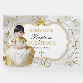 Baby Girl Taufe Christening White & Gold Cross Gästebuch