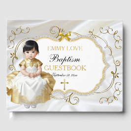 Baby Girl Taufe Christening White & Gold Cross Gästebuch