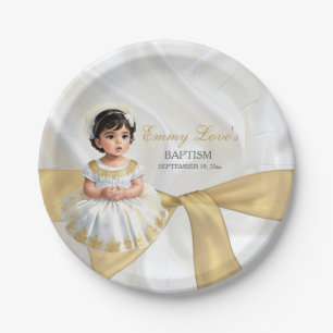 Baby Girl Taufe Christening White & Gold Pappteller