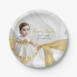 Baby Girl Taufe Christening White & Gold Pappteller