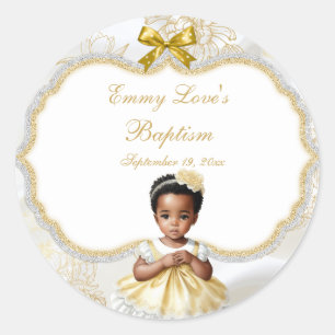 Baby Girl Taufe Christening White & Gold Runder Aufkleber