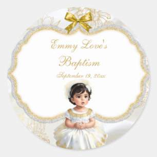 Baby Girl Taufe Christening White & Gold Runder Aufkleber