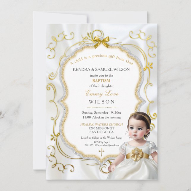 Baby Girl Taufe Kommune Christening Bibel Einladung (Vorderseite)