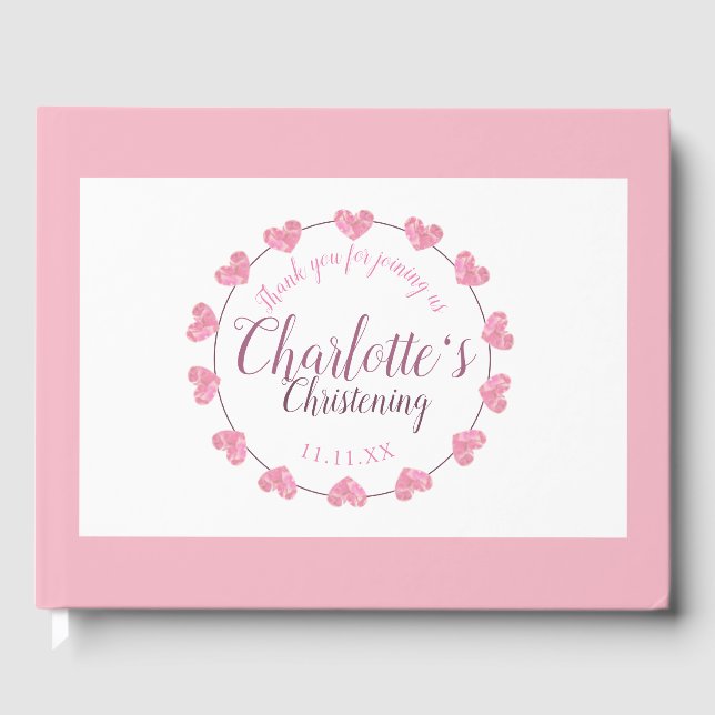 Baby girl taufen pink & white personalisiert gästebuch (Vorderseite)