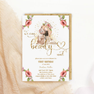 Baby Girl Teddy Bear erste Geburtstagsparty Einladung