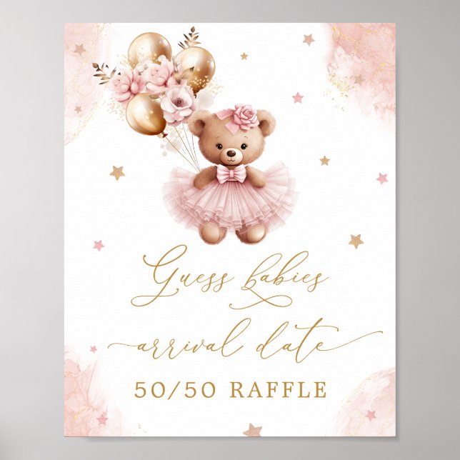 Baby Girl Teddy Bear Guess Arrival Date Poster (Vorne)