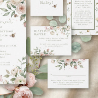 Baby Girl to Bee Florale Elfenbein Mädchen Windel- Begleitkarte