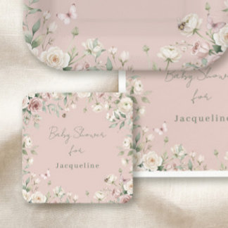Baby Girl to Bee Pastell Rosa Rosen Florale Babypa Rechteckiger Pappuntersetzer
