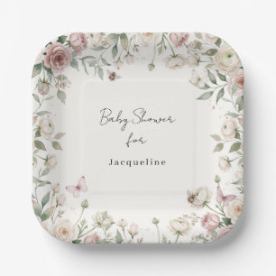 Baby Girl to Bee Rose Florale Rosa und Elfenbein B Pappteller