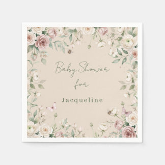 Baby Girl to Bee Rose Florale Taupe und Pink Babyp Serviette