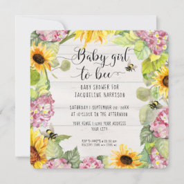 Baby Girl to Bee Sonnenblume Pink Hydrangeas Dusch Einladung