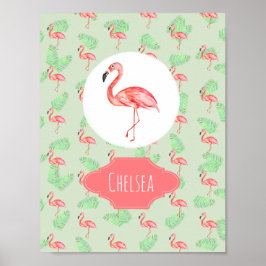 Baby Girl Tropical Pink Flamingo Name Kinderzimmer Poster