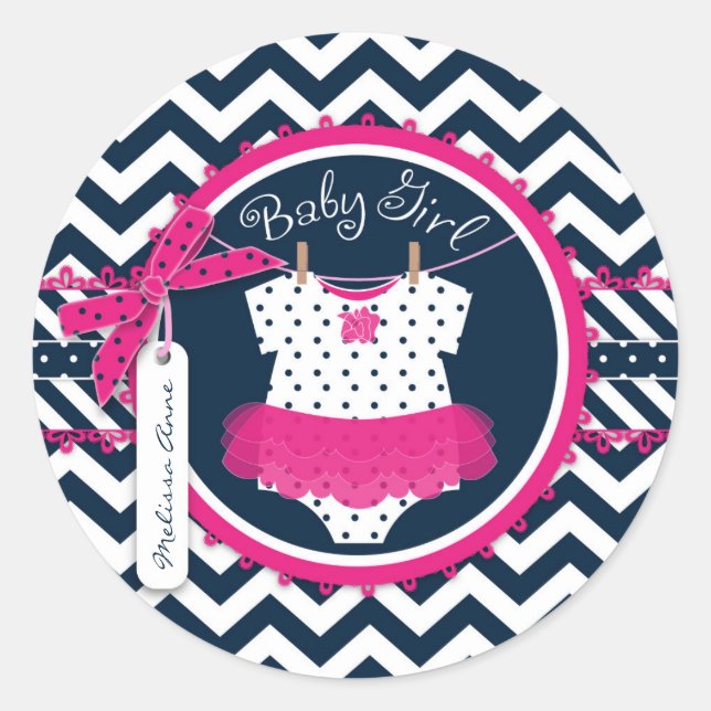 Baby Girl Tutu Zickzack Print Baby Dusche Runder Aufkleber (Vorderseite)