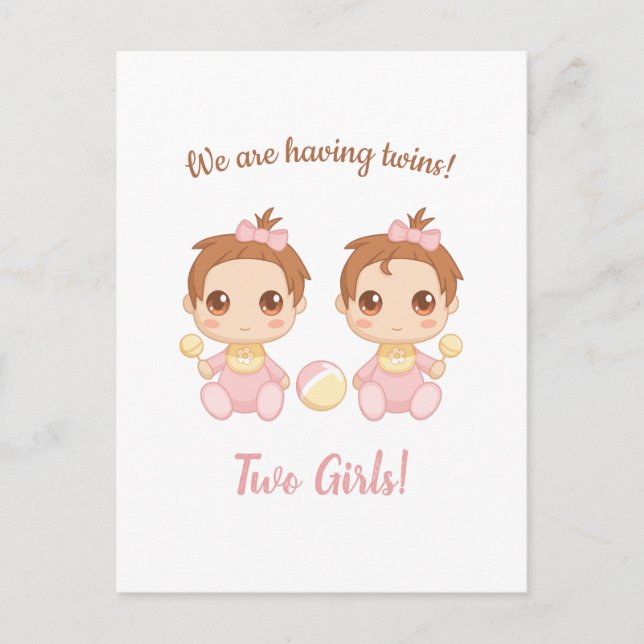 Baby Girl Twins Ankündigung Postkarte (Vorderseite)