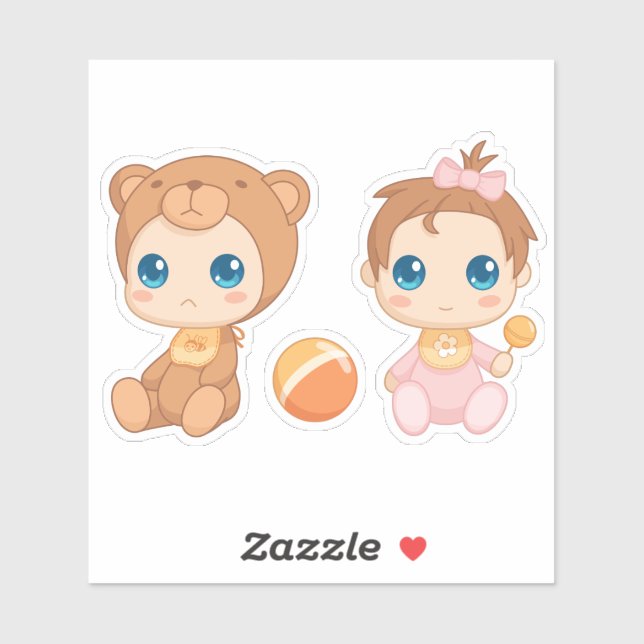 Baby Girl Twins Bear Jumpsuit Aufkleber (Blatt)