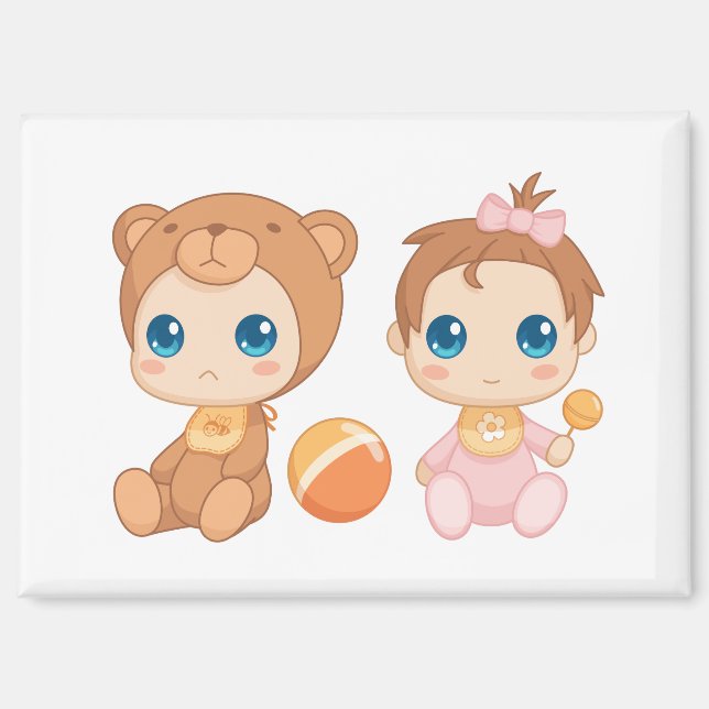 Baby Girl Twins Bear Jumpsuit Magnet (Vorderseite)
