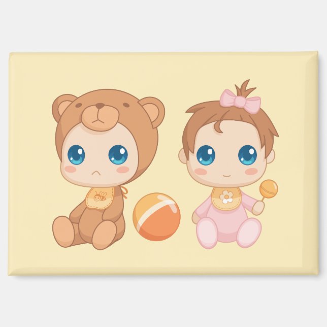 Baby Girl Twins Bear Jumpsuit Magnet (Vorderseite)