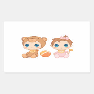 Baby Girl Twins Bear Jumpsuit Rechteckiger Aufkleber