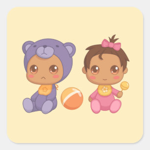 Baby Girl Twins Lila Bear Jumpsuit Quadratischer Aufkleber