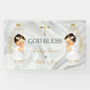 Baby Girl Twins Taufe Christening Gold Banner