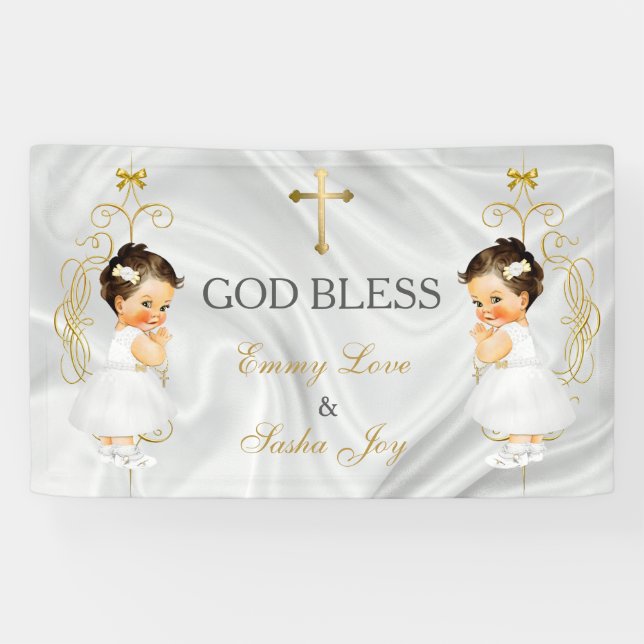 Baby Girl Twins Taufe Christening Gold Banner (Horizontal)