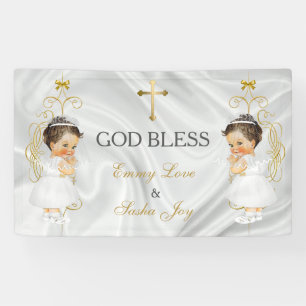Baby Girl Twins Taufe Christening Gold Banner