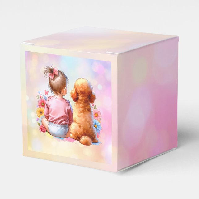 Baby Girl und Apricot Poodle Geschenkschachtel (Vorderseite)