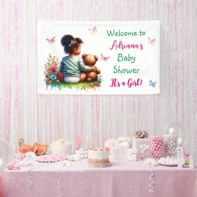 Baby Girl und ihr Teddy Bear | Mädchendusche Banner (Party)