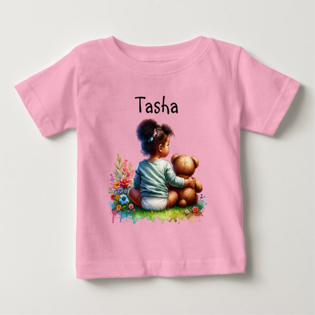 Baby Girl und ihr Teddy Bear | PERSONALISIERT T-shirt (Vorderseite)