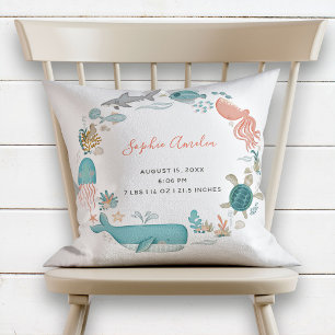 Baby Girl Under Sea Birth Stats Keepake Kissen