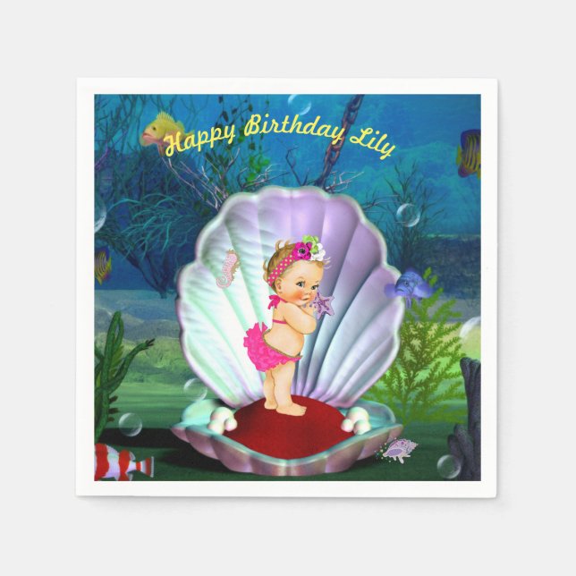 Baby Girl Under Sea Party Napkins Serviette (Vorderseite)