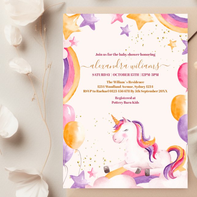 Baby Girl Unicorn Gold Glitzer Baby Shower Einladung (Von Creator hochgeladen)