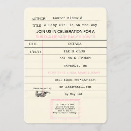 Baby Girl Vintag Library Card Buchdusche Einladung