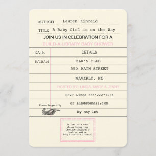 Baby Girl Vintag Library Card Buchdusche Einladung