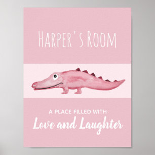 Baby Girl Watercolor Crocodile Dschungel Kinderzim Poster