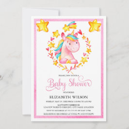 Baby Girl Watercolor Unicorn Kinderdusche Einladung
