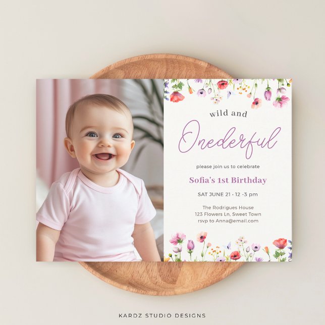 Baby Girl Wild and onderful 1. Geburtstag Einladung (Invite shown in 5 x 7 in. Personalize, choose paper, and corner style.)