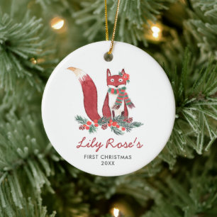 Baby Girl Woodland Fox Personalized 1st Christmas Keramik Ornament