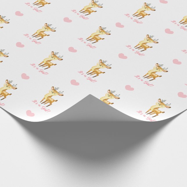Baby Girl Wrapping Paper Pink Deer (Es ist ein Mäd Geschenkpapier (Ecke)