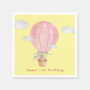 Baby Girls 1. Geburtstag Bunny in Heißluftballon Serviette