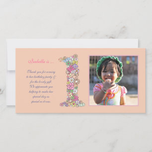 Baby Girls 1. Geburtstag Danke Foto Card