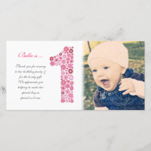 Baby Girls 1. Geburtstag Danke Foto Card