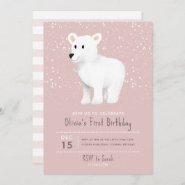 Baby Girls 1. Geburtstag Pink Holiday Polar Bear Einladung