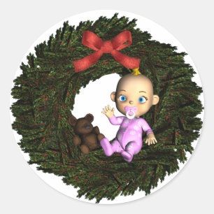 Baby Girl's 1. Weihnachten Runder Aufkleber