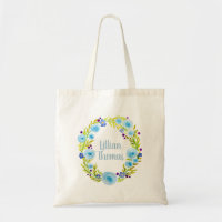Baby Girl's Blue Watercolor Blume Wreath and Name