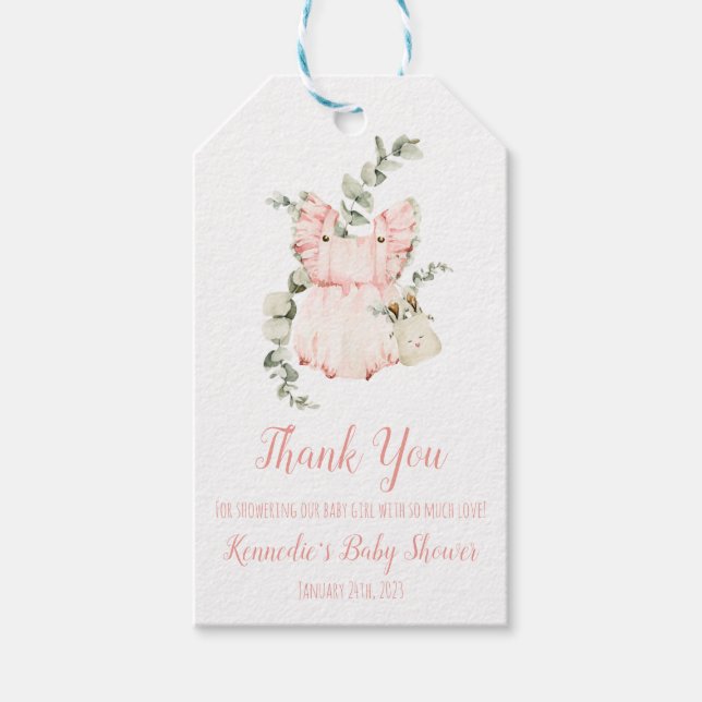 Baby Girl's Dress, Layette, Baby Dusche Geschenket Geschenkanhänger (Vorderseite)