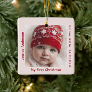 Baby Girl's First Christmas 2 Foto Geburtstage Keramikornament