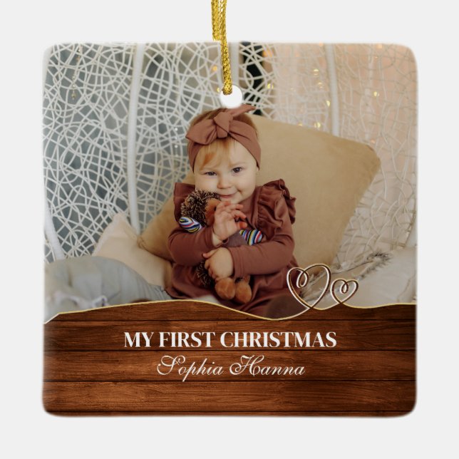 Baby Girl's First Christmas Birth Stats & Foto Keramikornament (Vorderseite)