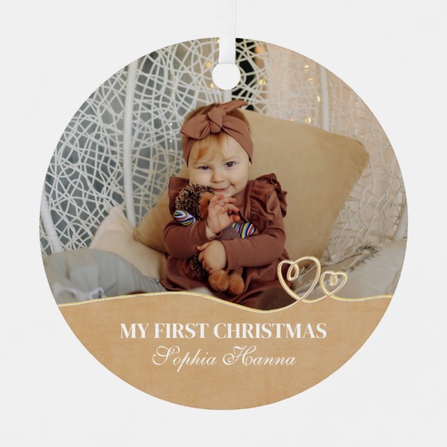Baby Girl's First Christmas Birth Stats & Foto Ornament Aus Metall (Vorderseite)